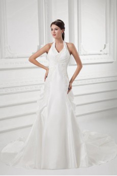 Taffeta Halter Sheath Gown with Embroidery