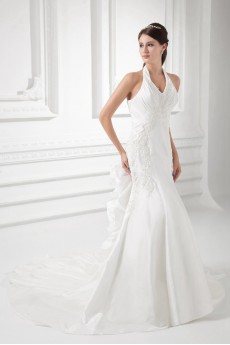 Taffeta Halter Sheath Gown with Embroidery