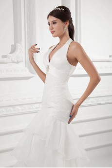 Organza Halter Sheath Gown with Embroidery