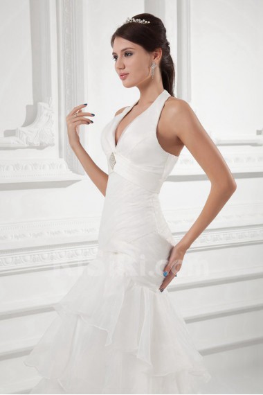 Organza Halter Sheath Gown with Embroidery