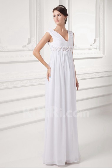 Chiffon V Neckline Column Gown with Embroidery