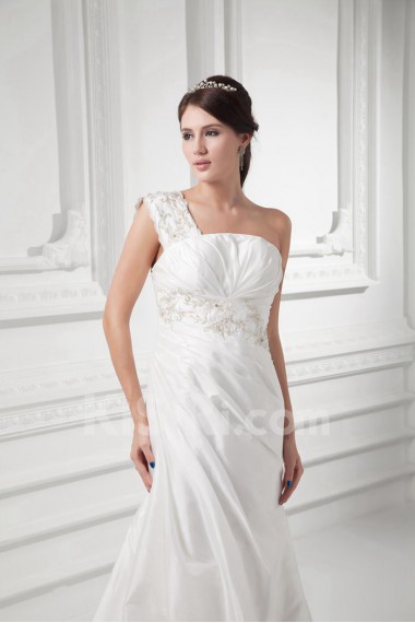 Taffeta Sheath Gown with Embroidery with One Shoulder