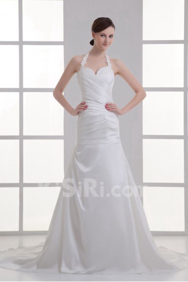 Satin Sheath Gown with Crisscross Ruched Bodice