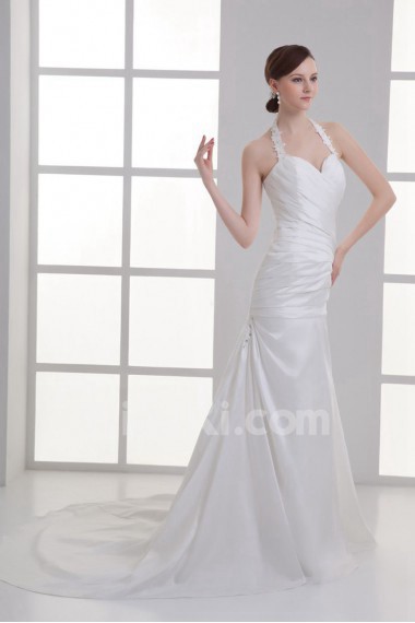 Satin Sheath Gown with Crisscross Ruched Bodice
