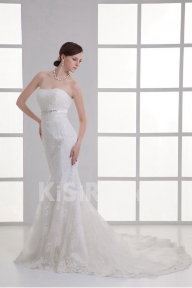 Strapless Sheath Gown with Embroidery