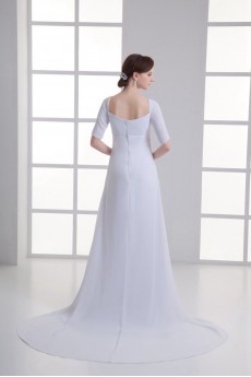 Chiffon Sweetheart Column Gown with Half Sleeves