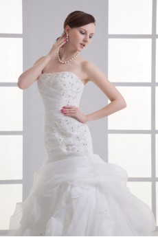 Organza Strapless Sheath Beaded Gown