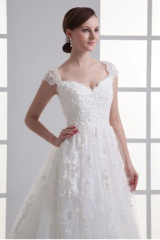 Organza Sweetheart Sheath Gown with Cap Sleeves