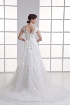 Organza Sweetheart Sheath Gown with Cap Sleeves