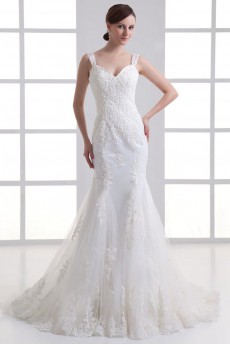 Satin and Net Sheath Gown with Embroidery