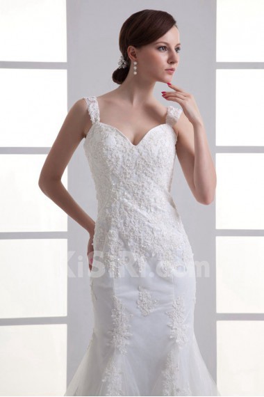 Satin and Net Sheath Gown with Embroidery