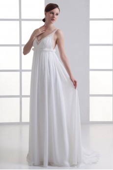 Chiffon V Neckline Column Gown with Embroidery