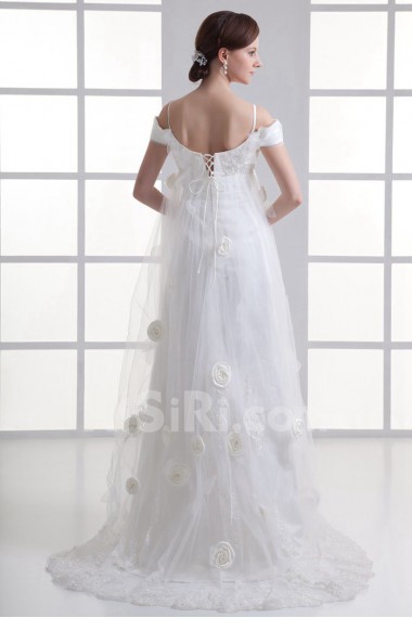 Satin and Net Column Gown with Embroidery