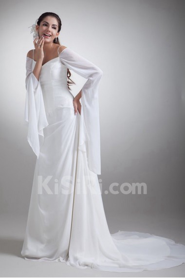 Chiffon Column Gown with Long Sleeves