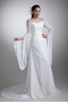 Chiffon Column Gown with Long Sleeves