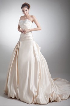 Satin Strapless Sheath Gown with Embroidery
