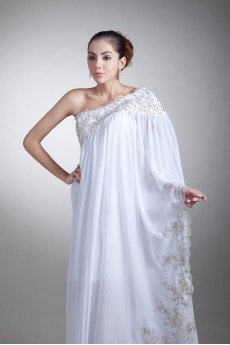 Chiffon Asymmetrical Column Gown with Embroidery