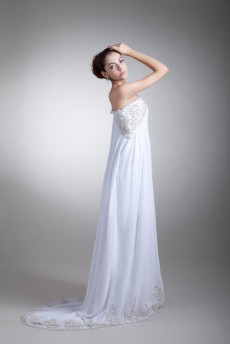 Chiffon Asymmetrical Column Gown with Embroidery