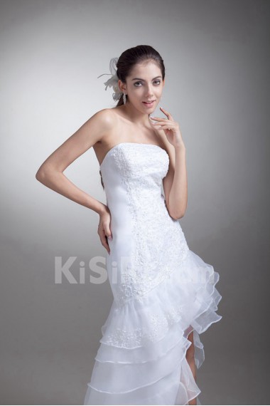 Organza Strapless Sheath Gown with Embroidery