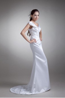 Satin Off-the-Shoulder Sheath Gown