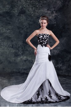 Taffeta and Net Strapless Sheath Gown with Embroidery