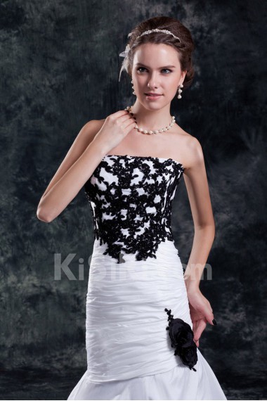 Taffeta and Net Strapless Sheath Gown with Embroidery