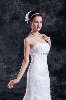 Satin and Net Strapless Sheath Gown with Embroidery