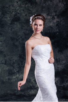 Lace Strapless Sheath Gown with Embroidery