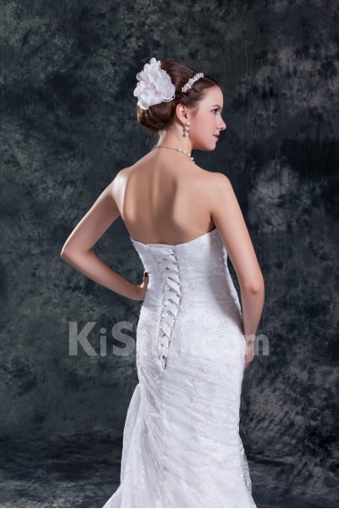Lace Strapless Sheath Gown with Embroidery