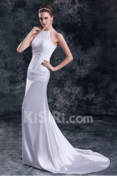Chiffon and Satin Column Gown with Jewel