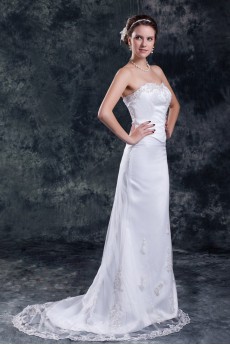 Net Sweetheart Sheath Gown with Embroidery