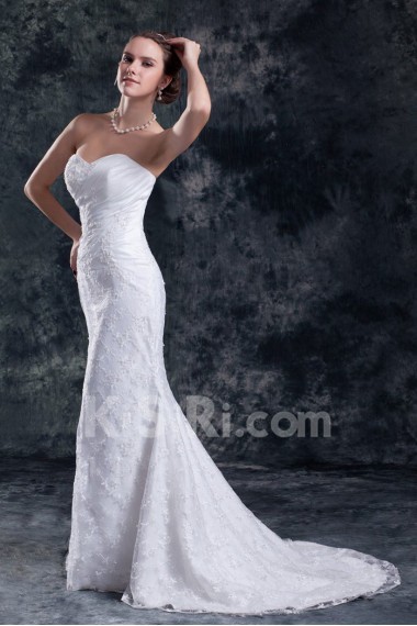 Lace Sweetheart Sheath Gown with Embroidery
