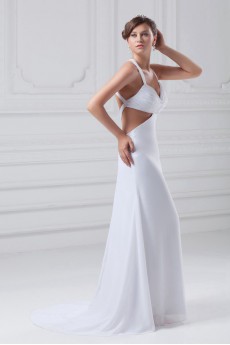 Chiffon and Satin Column Gown with Straps