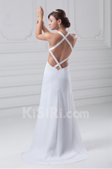 Chiffon and Satin Column Gown with Straps