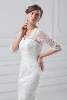 Lace V-Neck Sheath Gown with Half-Sleeves