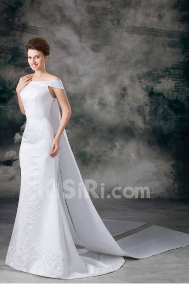Satin Strapless Sheath Gown with Embroidery