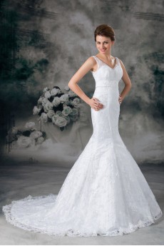 Lace V-Neck Sheath Gown