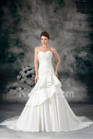 Satin Sweetheart Sheath Gown with Hand-made Flower