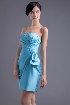 Satin Strapless Short Dress with Gathered Ruched Bodice