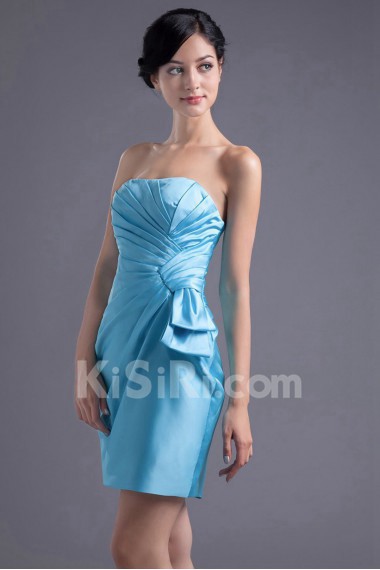 Satin Strapless Short Dress with Gathered Ruched Bodice