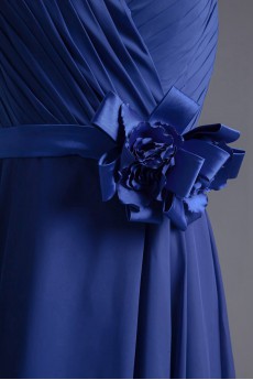 Chiffon V Neckline Knee Length Dress with Hand-made Flowers