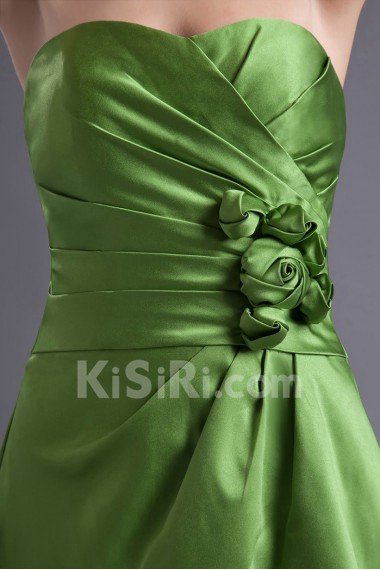 Satin Sweetheart Knee Length Dress with Hand-made Flowers