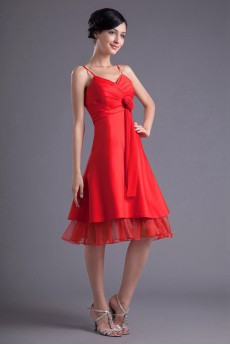 Satin and Organza Short Dress with Hand-made Flower
