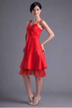 Satin and Organza Short Dress with Hand-made Flower