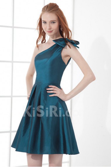 Taffeta Asymmetrical A Line Short Bow Dress