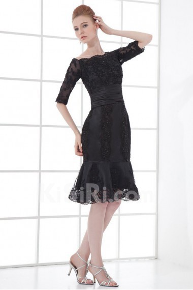 Lace Off-the-Shoulder Knee Length Dress with Half Sleeves