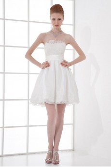 Satin Strapless A Line Short Dress with Sash