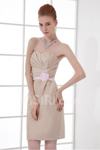 Satin Sweetheart Short Dress with Hand-made Flower
