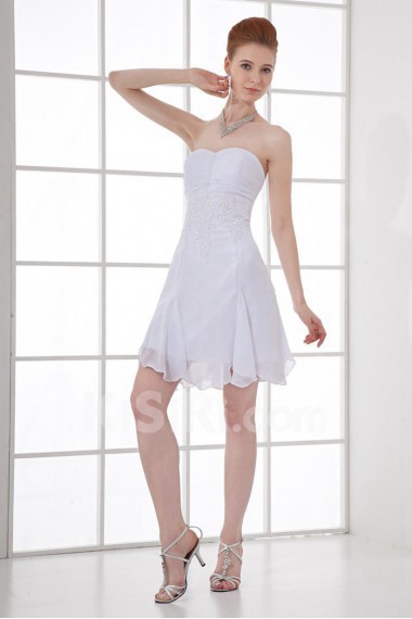 Chiffon Strapless Short Dress with Embroidery