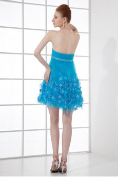 Net Strapless Short Dress with Embroidery